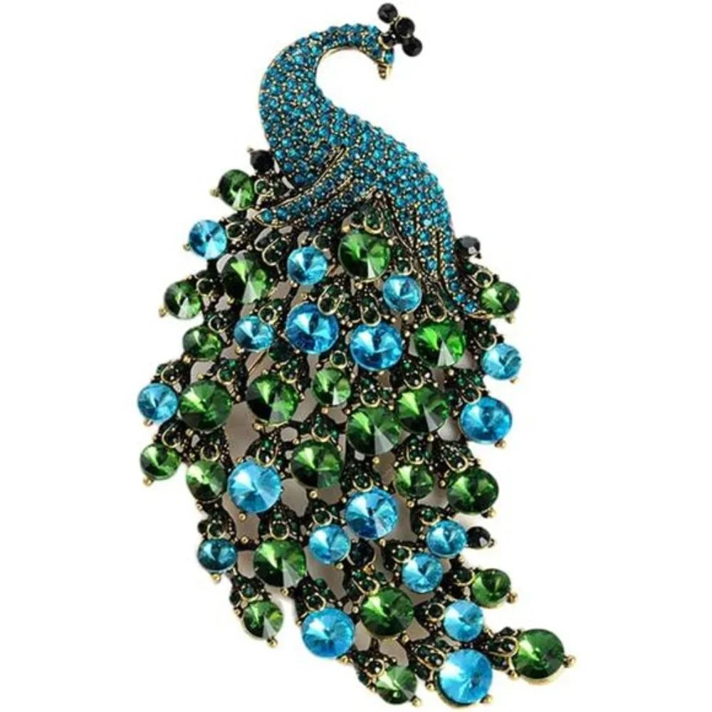 Rhinestone Peacock Brooch Pin for Women Girls Fashion Exquisite Exaggerated